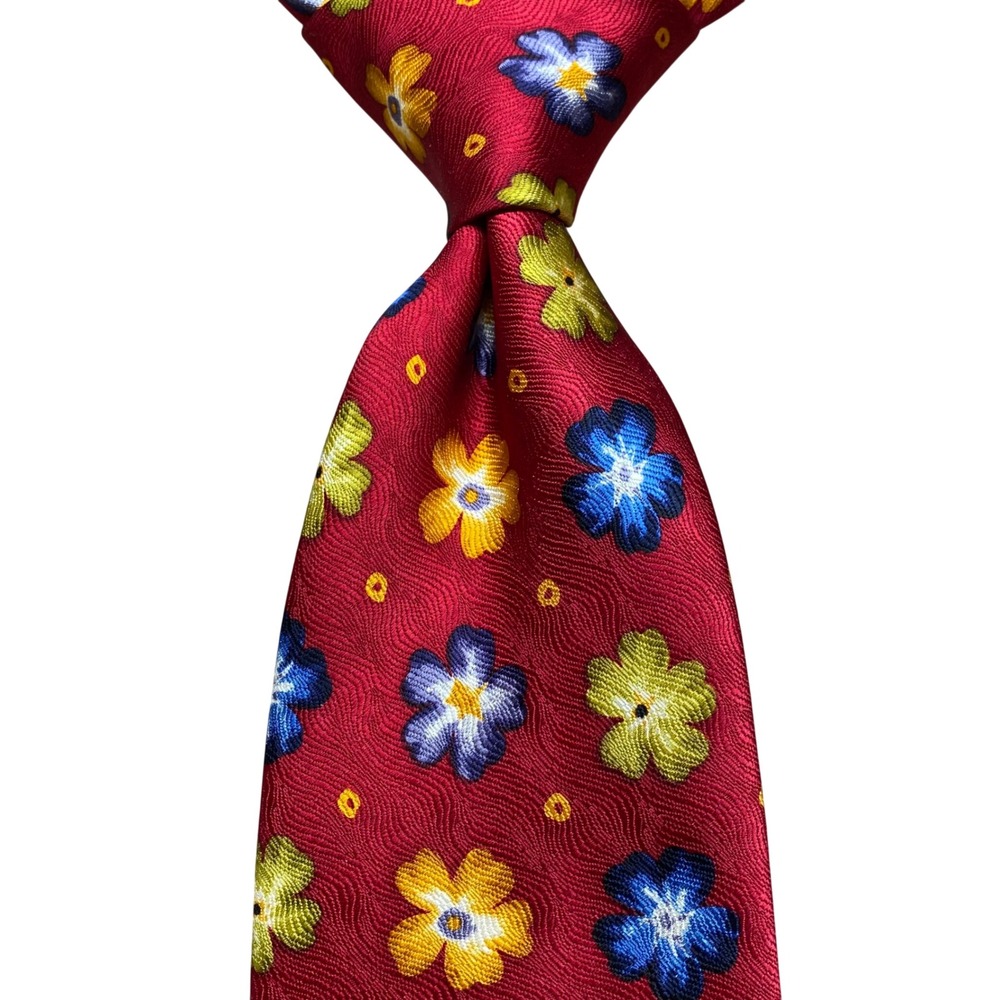 Vintage Echo Silk Necktie Floral Textured Mens Red USA Wedding Work Career